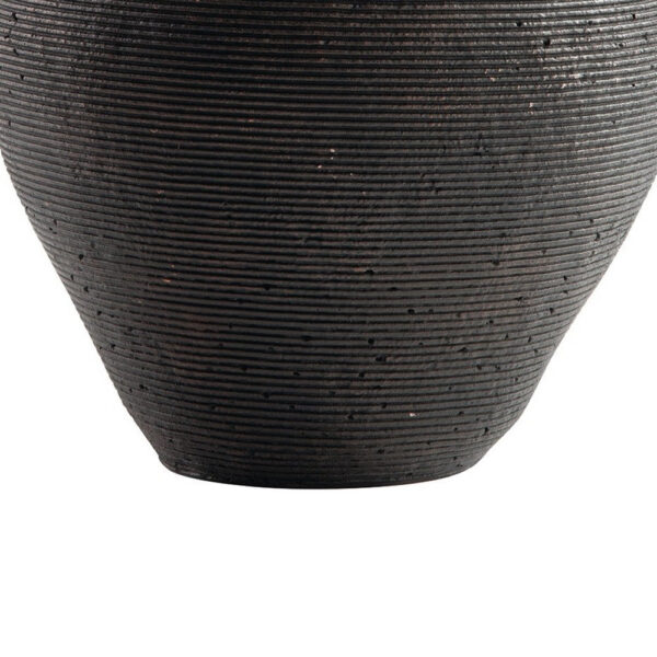 Dale 12 Inch Round Polyresin Vase, Wavy Ribbed Spiral Texture Antique Brown