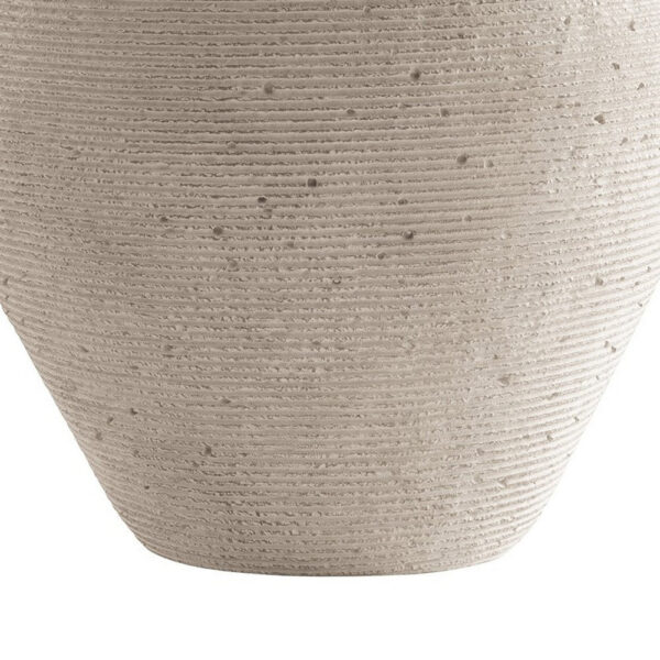 Dale 17 Inch Round Polyresin Vase, Tightly Ribbed Texture, Antique Beige