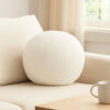 Round Accent Pillow, Ivory Faux Shearling, Polyester Fill, 15 Inch