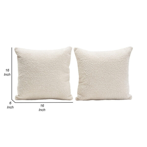 Wily Accent Pillow Set of 2, 16 Inch Square, Bone White Boucle Fabric