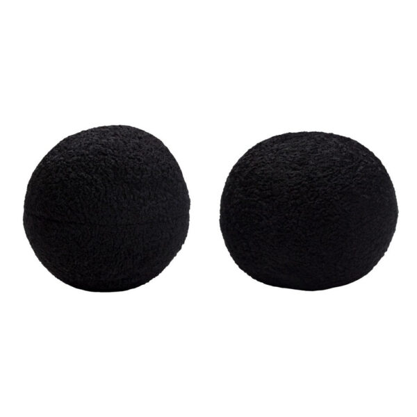 Wily Accent Pillow Set of 2, 10 Inch Round Ball, Black Faux Sheepskin