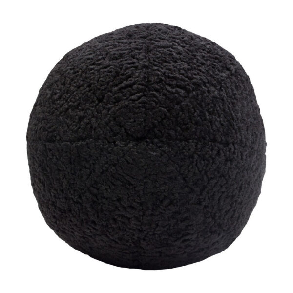 Wily Accent Pillow Set of 2, 10 Inch Round Ball, Black Faux Sheepskin