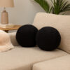 Wily Accent Pillow Set of 2, 10 Inch Round Ball, Black Faux Sheepskin