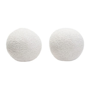 Wily Accent Pillow Set of 2, 10 Inch Round Ball, White Faux Sheepskin