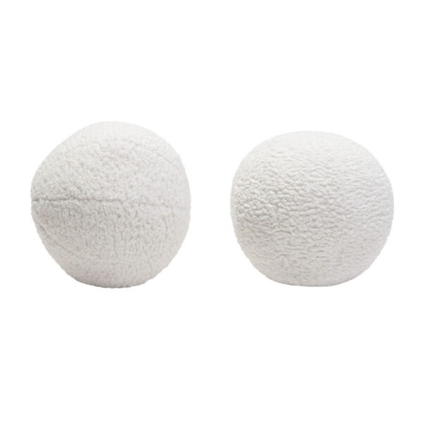 Wily Accent Pillow Set of 2, 10 Inch Round Ball, White Faux Sheepskin