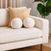 Wily Accent Pillow Set of 2, 10 Inch Round Ball, White Faux Sheepskin