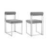 Tasie Dining Chair Set of 2, Stainless Steel, Gray Tufted Polyester