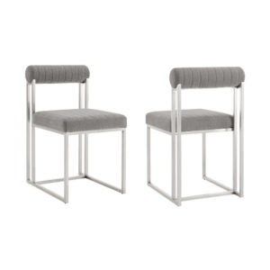 Tasie Dining Chair Set of 2, Stainless Steel, Gray Tufted Polyester