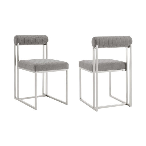 Tasie Dining Chair Set of 2, Stainless Steel, Gray Tufted Polyester