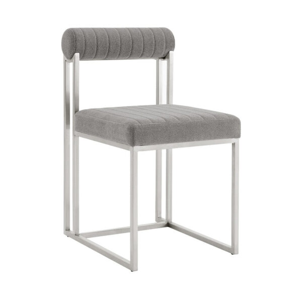 Tasie Dining Chair Set of 2, Stainless Steel, Gray Tufted Polyester