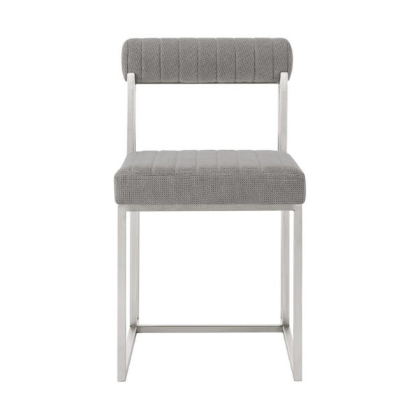 Tasie Dining Chair Set of 2, Stainless Steel, Gray Tufted Polyester