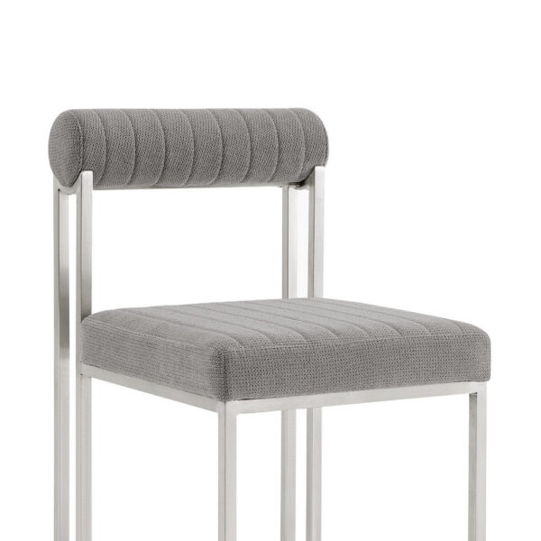 Tasie Dining Chair Set of 2, Stainless Steel, Gray Tufted Polyester