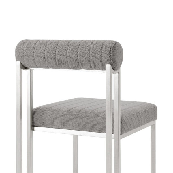Tasie Dining Chair Set of 2, Stainless Steel, Gray Tufted Polyester