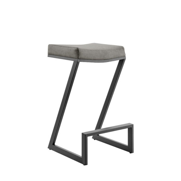 Alta Backless Counter Stool, Z Black Iron Footrest, Gray Faux Leather