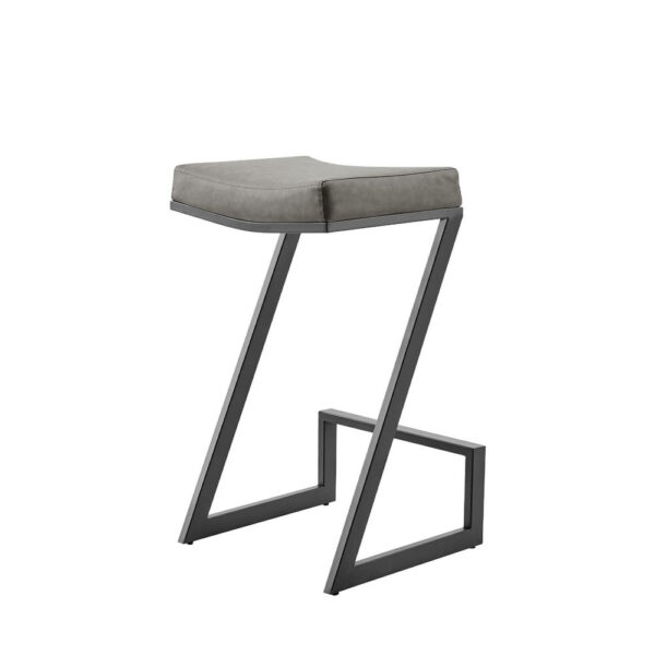 Alta Backless Counter Stool, Z Black Iron Footrest, Gray Faux Leather