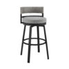 Ella 30 Inch Modern Outdoor Patio Swivel Bar Stool, Aluminum, Gray, Black
