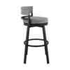 Ella 30 Inch Modern Outdoor Patio Swivel Bar Stool, Aluminum, Gray, Black