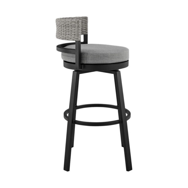 Ella 30 Inch Modern Outdoor Patio Swivel Bar Stool, Aluminum, Gray, Black