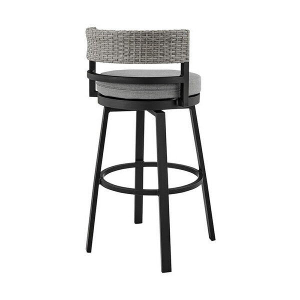 Ella 30 Inch Modern Outdoor Patio Swivel Bar Stool, Aluminum, Gray, Black