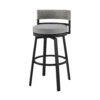 Ella 30 Inch Modern Outdoor Patio Swivel Bar Stool, Aluminum, Gray, Black