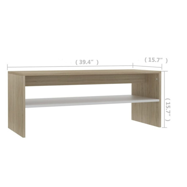 39 Inch Coffee Table w Shelf, Rectangular, Oak Beige and White Wood