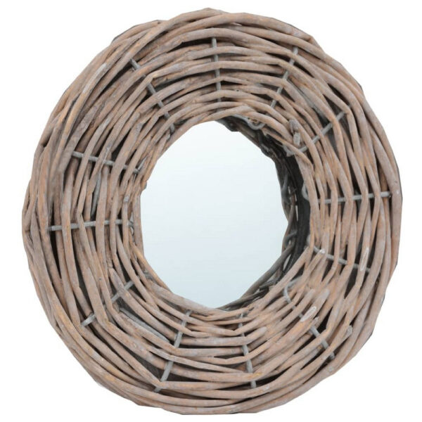 3pc Decorative Wall Mounted Mirror Set, Rattan Wicker Woven Frame in Beige