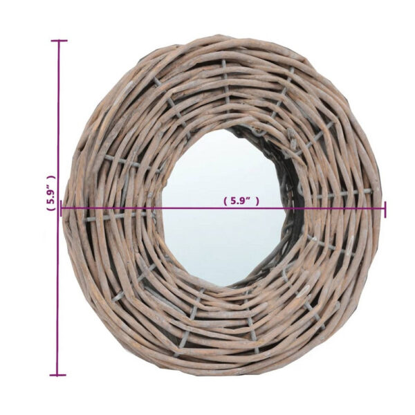 3pc Decorative Wall Mounted Mirror Set, Rattan Wicker Woven Frame in Beige