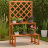 Pany Planter Stand with Trellis, 2 Tier Adjustable Shelves, Solid Firwood