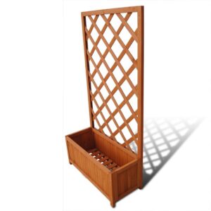 Biny Outdoor Garden Planter, Built In Trellis, Natural Brown Solid Wood