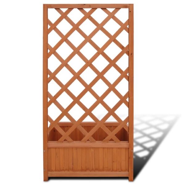 Biny Outdoor Garden Planter, Built In Trellis, Natural Brown Solid Wood