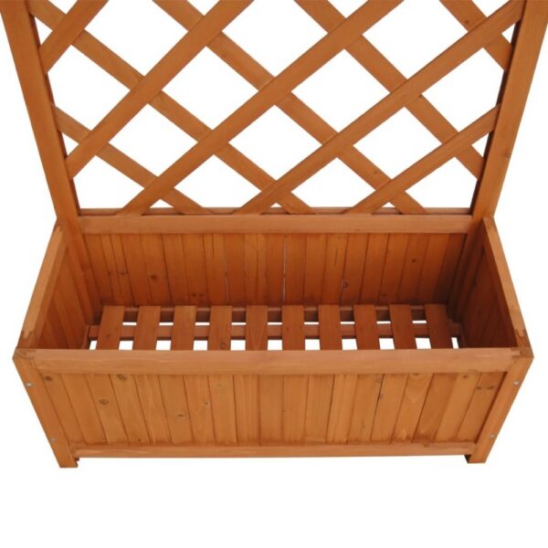 Biny Outdoor Garden Planter, Built In Trellis, Natural Brown Solid Wood
