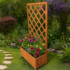 Biny Outdoor Garden Planter, Built In Trellis, Natural Brown Solid Wood