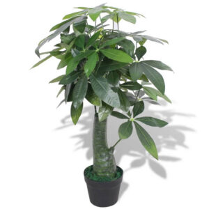 Sarge 33 Inch Artificial Silk Plant with 175 Green Leaves, Painted Wood
