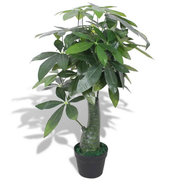 Sarge 33 Inch Artificial Silk Plant with 175 Green Leaves, Painted Wood