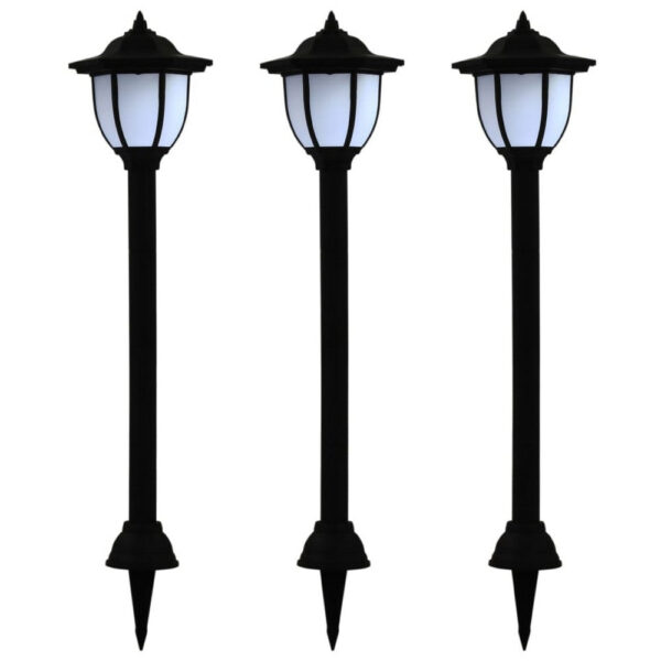 Myna Outdoor Solar-Power Lamp Set of 3, White LED, Classic Black Finish