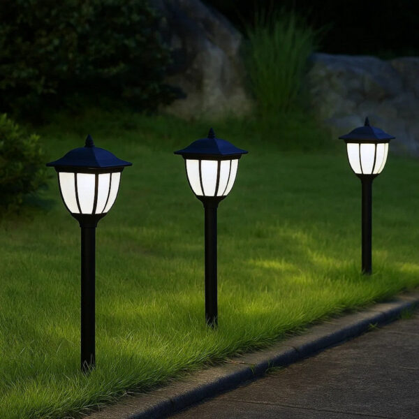 Myna Outdoor Solar-Power Lamp Set of 3, White LED, Classic Black Finish