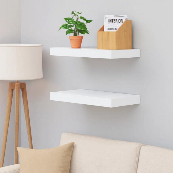 Hannah Floating Wall Shelf Set of 2, 9x9 inch High gloss White Honeycomb