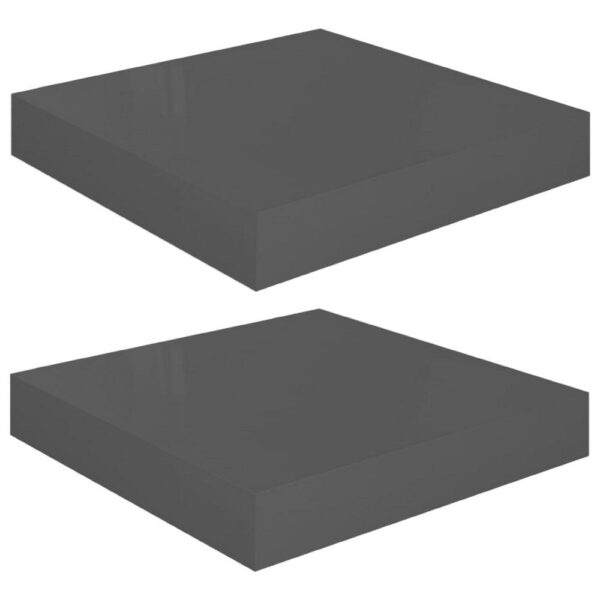 Hannah Floating Wall Shelf Set of 2, 9x9 inch High Gloss Gray Honeycomb