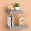 Hannah Floating Wall Shelf Set of 2, 9x9 Square Frame, Gray Honeycomb, Metal