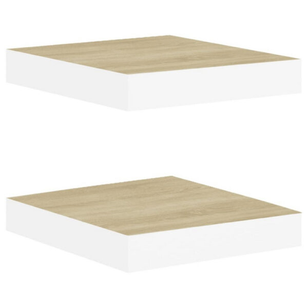 Hannah Floating Wall Shelf Set of 2, 9x9 Square Frame, Oak-White Honeycomb