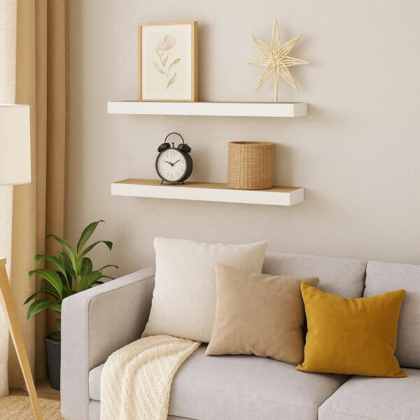 Hannah Floating Wall Shelf Set of 2, 9x9 Square Frame, Oak-White Honeycomb