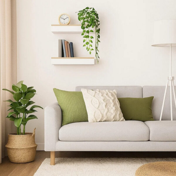 Hannah Floating Wall Shelf Set of 2, 9x9 Square Frame, Oak-White Honeycomb