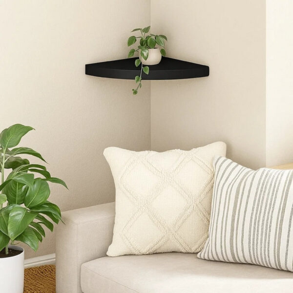 Phoebs Corner Wall- Mounted Shelf, Black Honeycomb, Metal Accents, 14 Inch