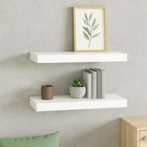 Yuna Floating Wall Shelf Set of 2, White Honeycomb MDF, Metal Accents, 16 Inch