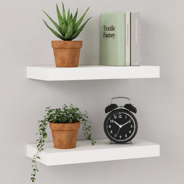 Yuna Floating Wall Shelf Set of 2, White Honeycomb MDF, Metal Accents, 16 Inch