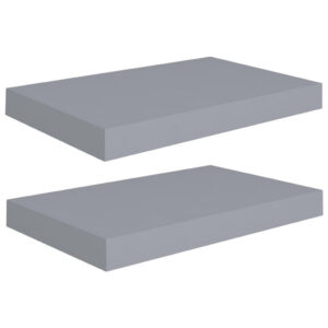 Yuna Floating Wall Shelf Set of 2, Gray Honeycomb MDF, Metal Accents, 16 Inch