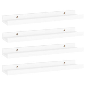 Suzzy Wall Mounting Shelves Set of 4, Floating Design, White Wood, 16 Inch