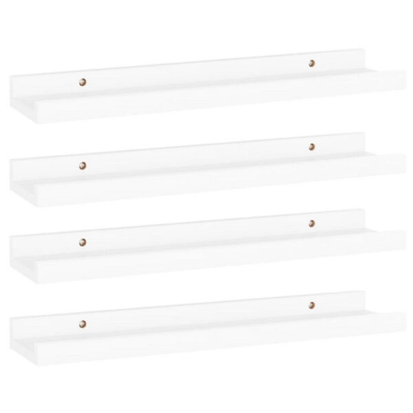 Suzzy Wall Mounting Shelves Set of 4, Floating Design, White Wood, 16 Inch