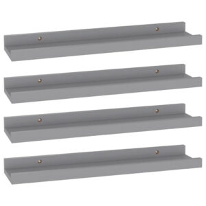 Suzzy Wall Mounting Shelves Set of 4, Floating Design, Gray Wood, 16 Inch