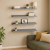 Suzzy Wall Mounting Shelves Set of 4, Floating Design, Gray Wood, 16 Inch